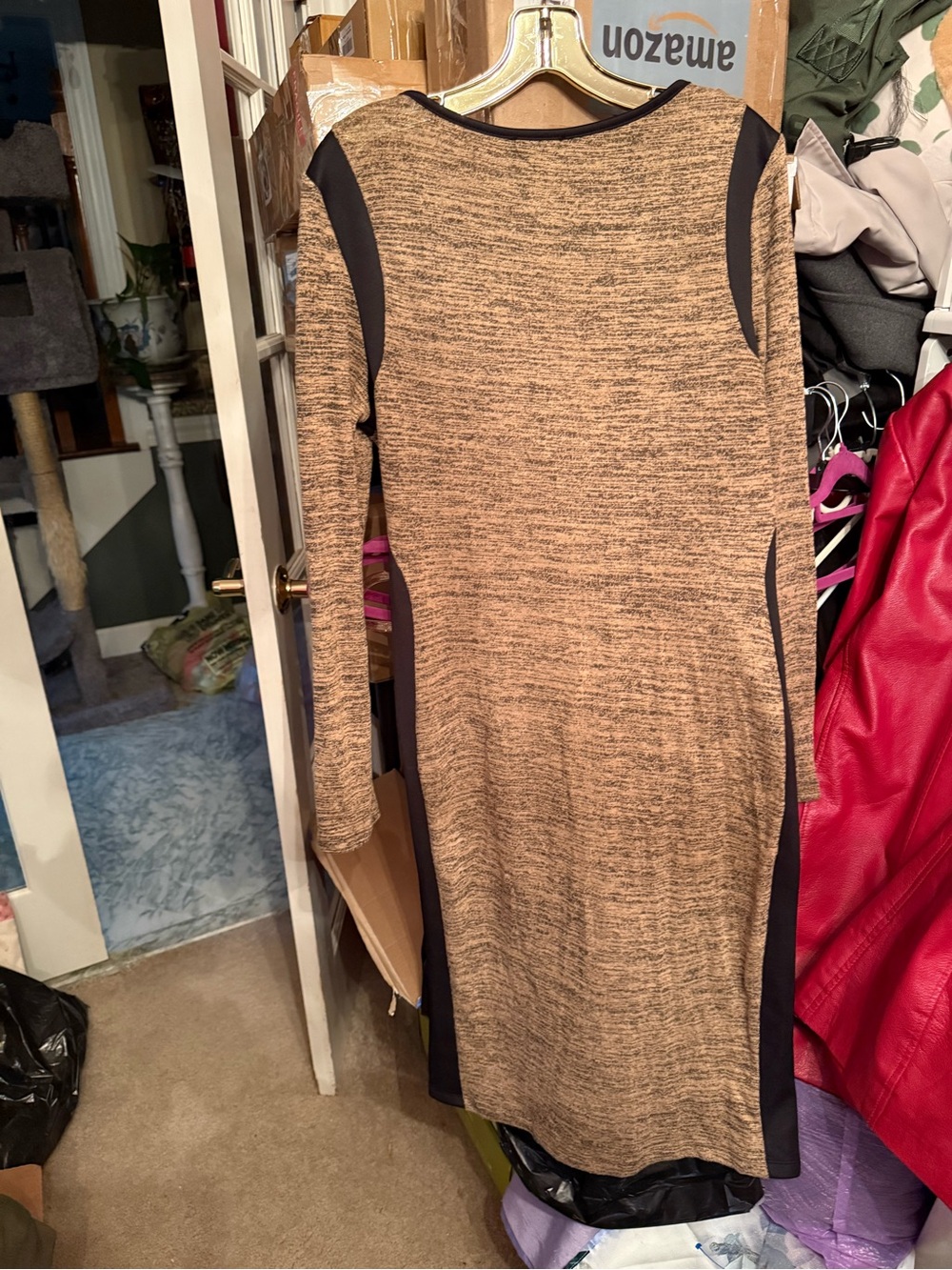 JSP Tan and Black Long Sleeve Ponte Sheath Dress - Picture 4 of 4